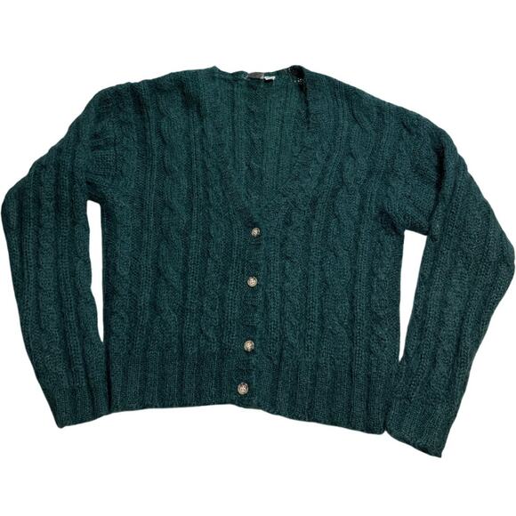 VTG J.G. Hook Crop Cable Knit Fisherman Cardigan Sweater Mohair Sz M Green *Flaw - Picture 1 of 8